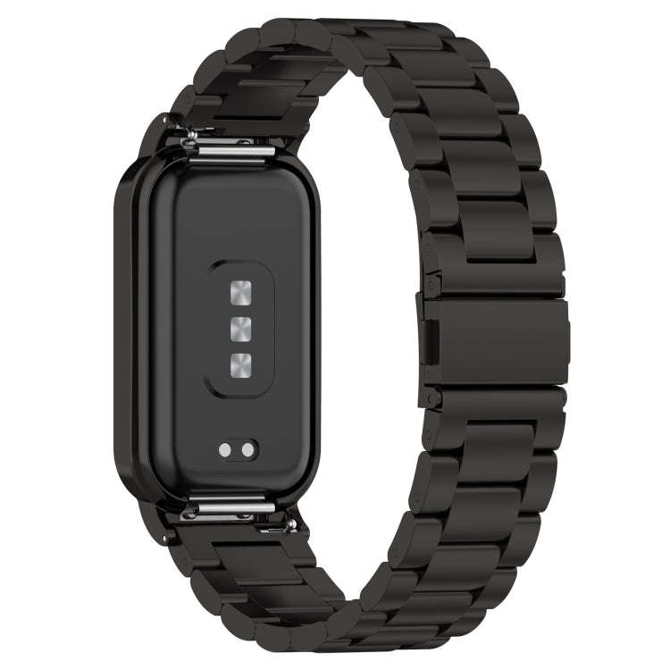 For Xiaomi Smart Band 8 Active Three Bead Stainless Steel Watch Band + Watch Metal Frame(Black)