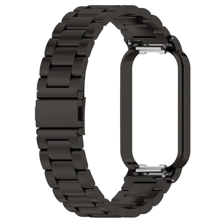 For Xiaomi Smart Band 8 Active Three Bead Stainless Steel Watch Band + Watch Metal Frame(Black)
