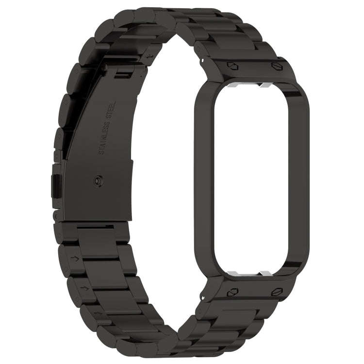 For Xiaomi Smart Band 8 Active Three Bead Stainless Steel Watch Band + Watch Metal Frame(Black)