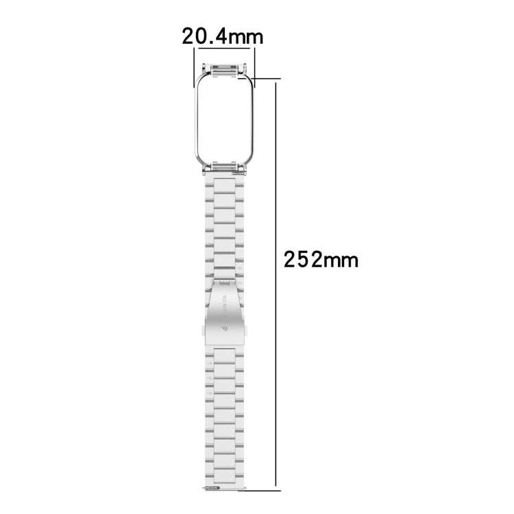 For Xiaomi Smart Band 8 Active Three Bead Stainless Steel Watch Band + Watch Metal Frame(Gold)