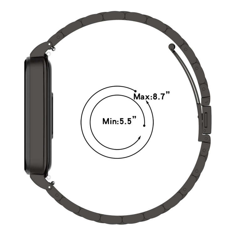 For Xiaomi Smart Band 8 Active Three Bead Stainless Steel Watch Band + Watch Metal Frame(Black)