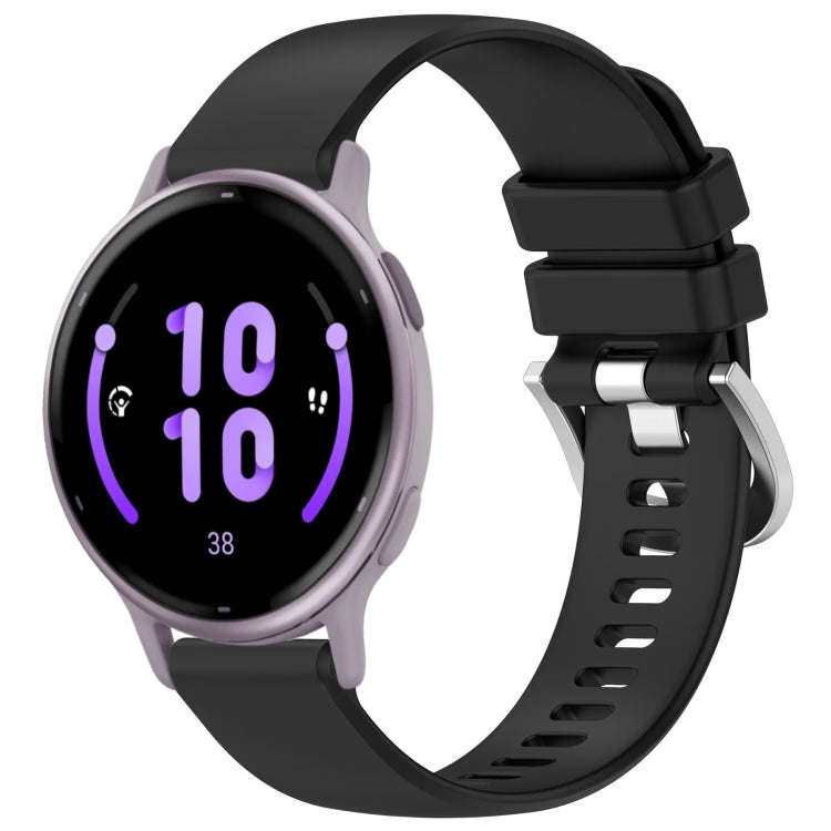 For Garmin Active5 Liquid Glossy Silver Buckle Silicone Watch Band(Black)