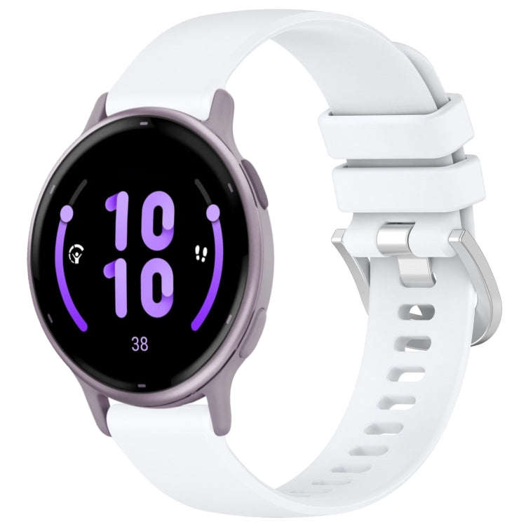 For Garmin Active5 Liquid Glossy Silver Buckle Silicone Watch Band(White)