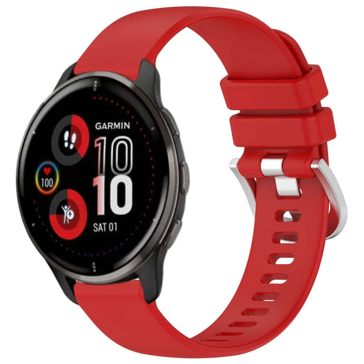 For Garmin Venu 2 Plus Liquid Glossy Silver Buckle Silicone Watch Band(Red)