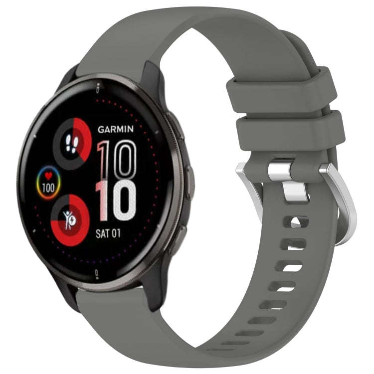 For Garmin Venu 2 Plus Liquid Glossy Silver Buckle Silicone Watch Band(Gray)