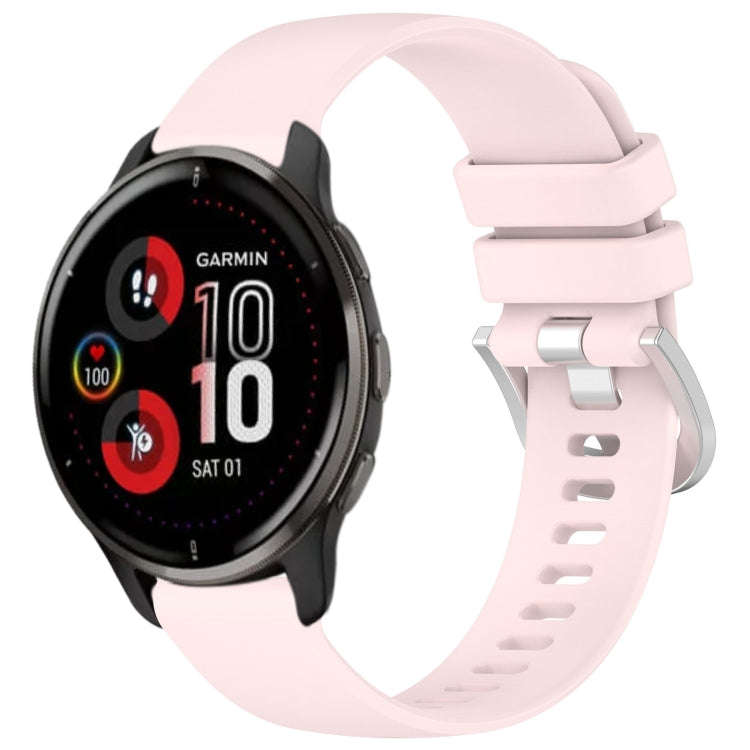 For Garmin Venu 2 Plus Liquid Glossy Silver Buckle Silicone Watch Band(Pink)