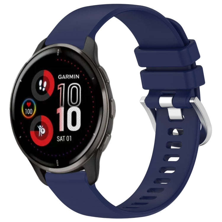 For Garmin Venu 2 Plus Liquid Glossy Silver Buckle Silicone Watch Band(Dark Blue)