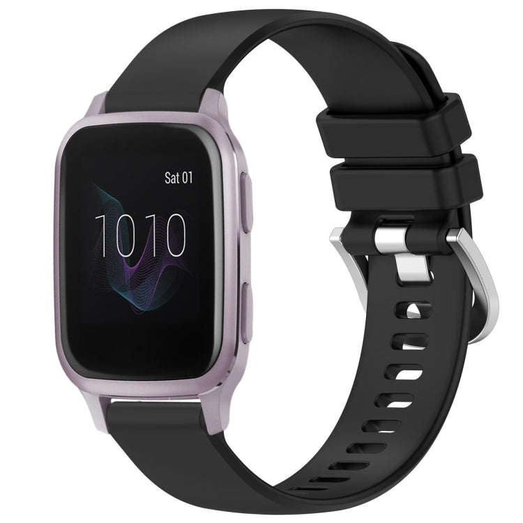 For Garmin Venu / Venu SQ Liquid Glossy Silver Buckle Silicone Watch Band(Black)