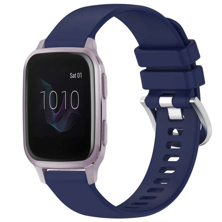 For Garmin Venu / Venu SQ Liquid Glossy Silver Buckle Silicone Watch Band(Dark Blue)