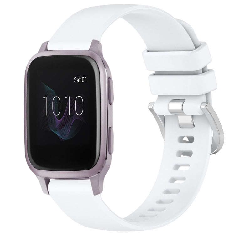 For Garmin Venu / Venu SQ Liquid Glossy Silver Buckle Silicone Watch Band(White)