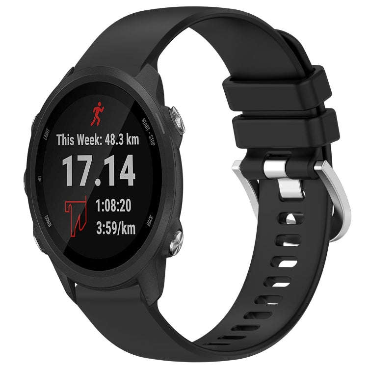 For Garmin Forerunner245 / 245 Music Liquid Glossy Silver Buckle Silicone Watch Band(Black)