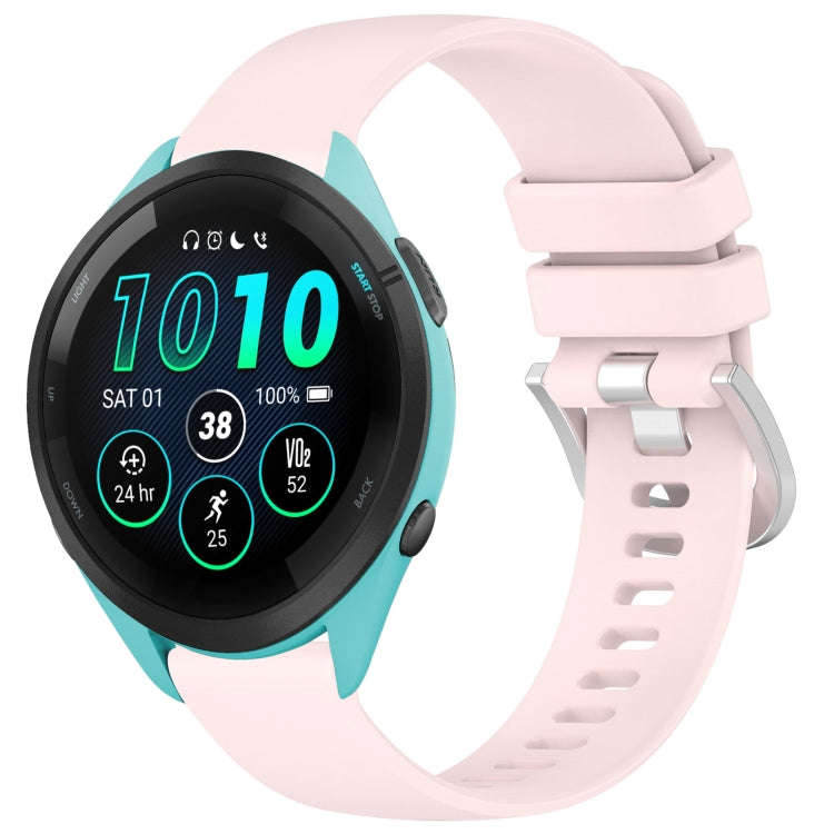For Garmin Forerunner 265S Liquid Glossy Silver Buckle Silicone Watch Band(Pink)