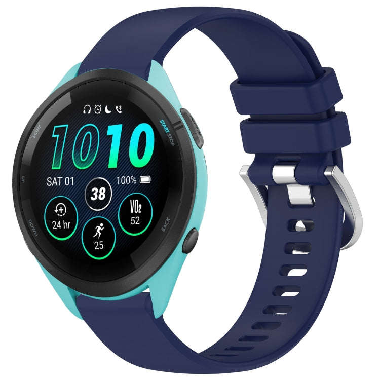 For Garmin Forerunner 265S Liquid Glossy Silver Buckle Silicone Watch Band(Dark Blue)