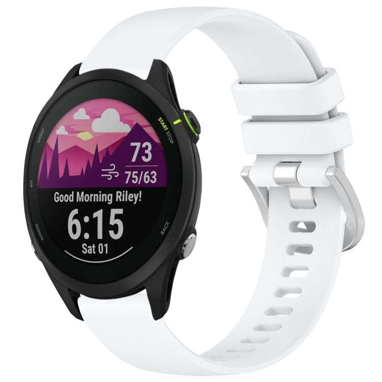 For Garmin Forerunner 255S Music / 255S Liquid Glossy Silver Buckle Silicone Watch Band(White)