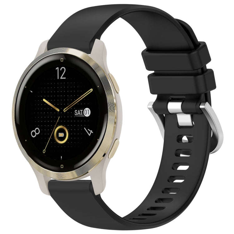 For Garmin Venu 2S Liquid Glossy Silver Buckle Silicone Watch Band(Black)
