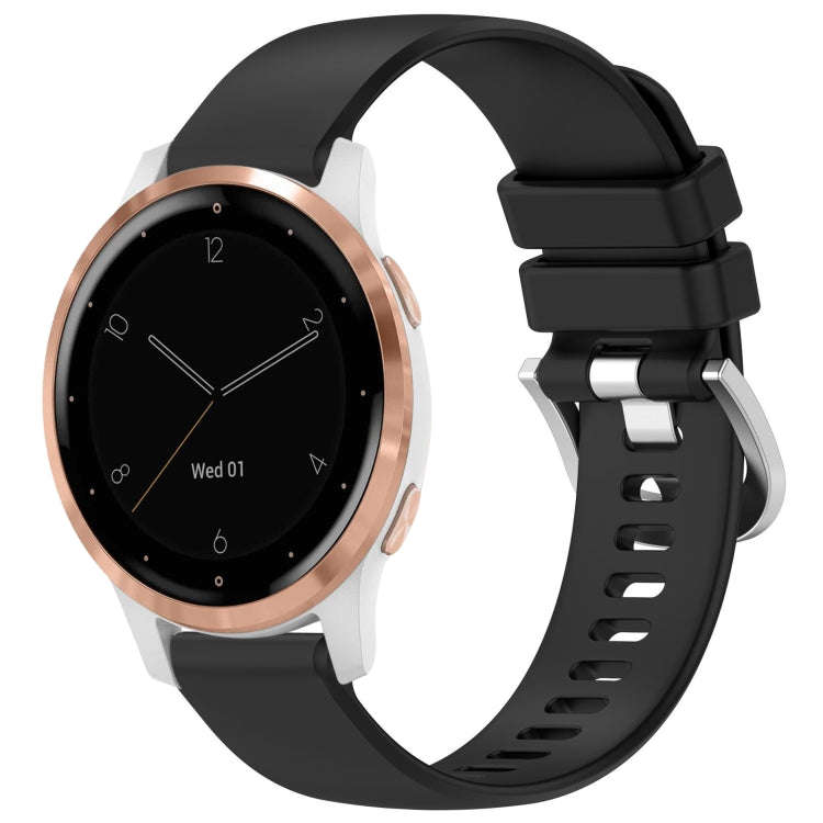 For Garmin Vivoactive 4S Liquid Glossy Silver Buckle Silicone Watch Band(Black)
