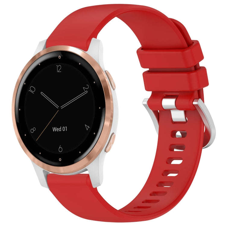 For Garmin Vivoactive 4S Liquid Glossy Silver Buckle Silicone Watch Band(Red)