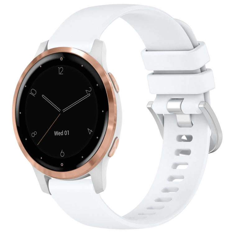 For Garmin Vivoactive 4S Liquid Glossy Silver Buckle Silicone Watch Band(White)
