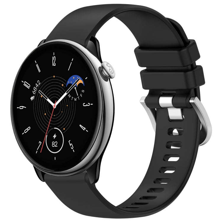 For Amazfit GTR Mini 20mm Liquid Glossy Silver Buckle Silicone Watch Band(Black)
