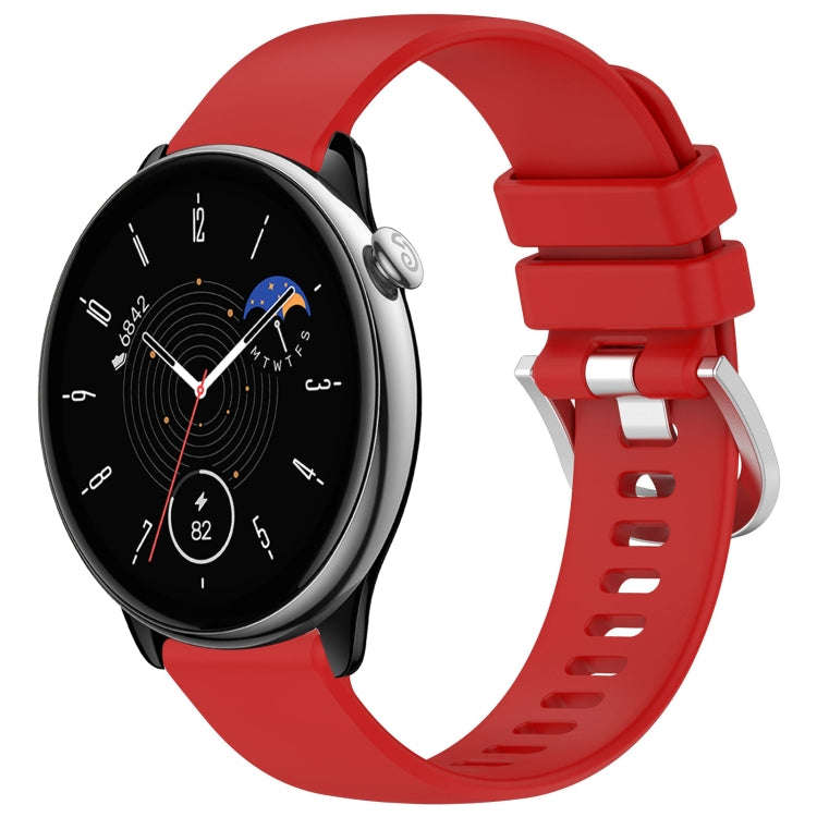 For Amazfit GTR Mini 20mm Liquid Glossy Silver Buckle Silicone Watch Band(Red)