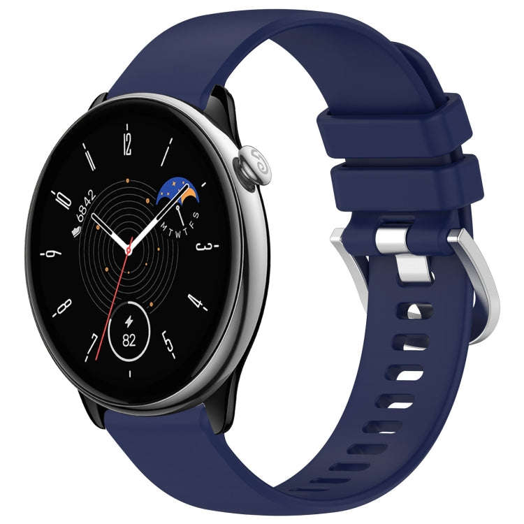 For Amazfit GTR Mini 20mm Liquid Glossy Silver Buckle Silicone Watch Band(Dark Blue)