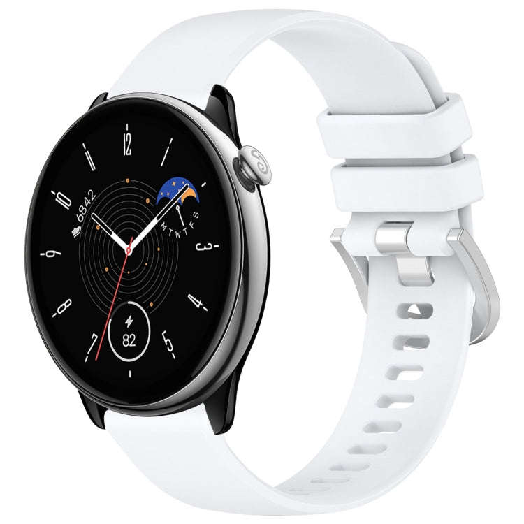 For Amazfit GTR Mini 20mm Liquid Glossy Silver Buckle Silicone Watch Band(White)