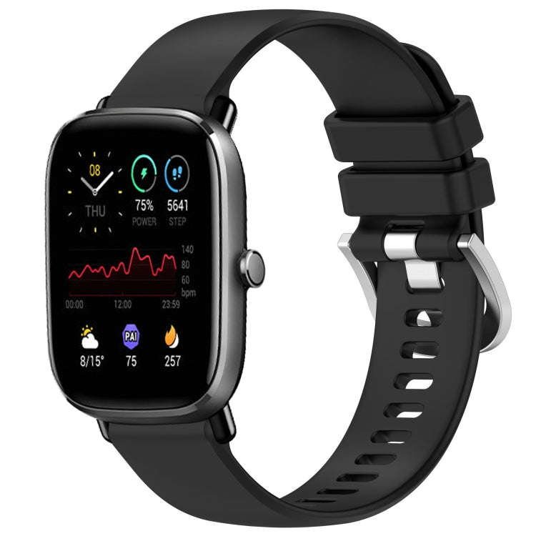 For Amazfit GTS4 Mini 20mm Liquid Glossy Silver Buckle Silicone Watch Band(Black)
