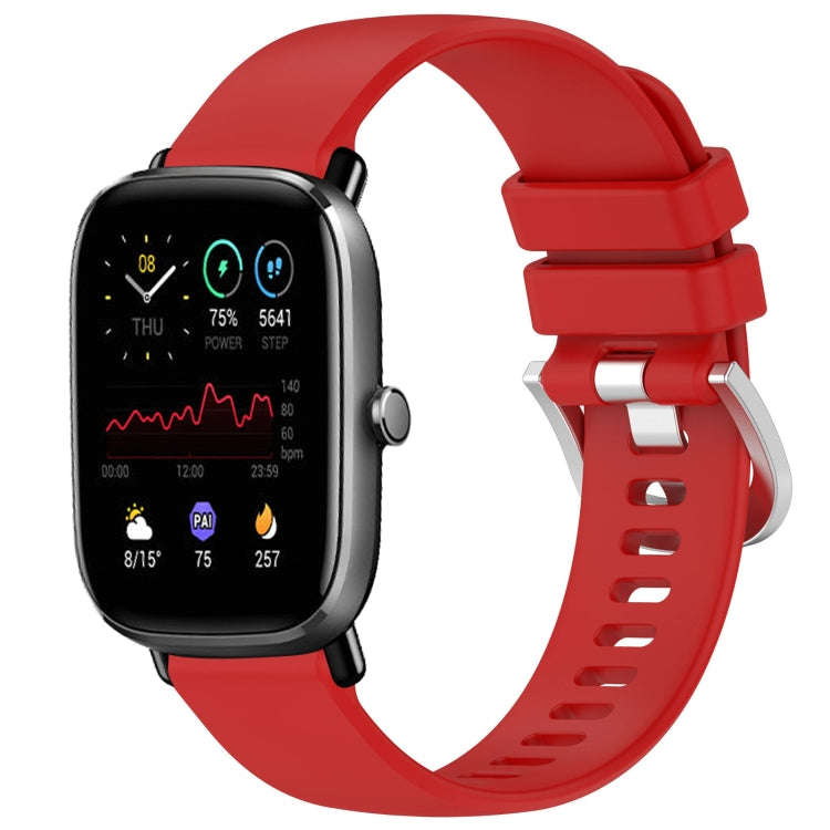 For Amazfit GTS4 Mini 20mm Liquid Glossy Silver Buckle Silicone Watch Band(Red)