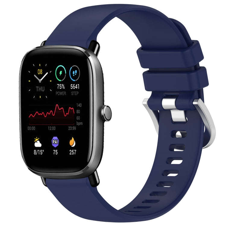 For Amazfit GTS4 Mini 20mm Liquid Glossy Silver Buckle Silicone Watch Band(Dark Blue)