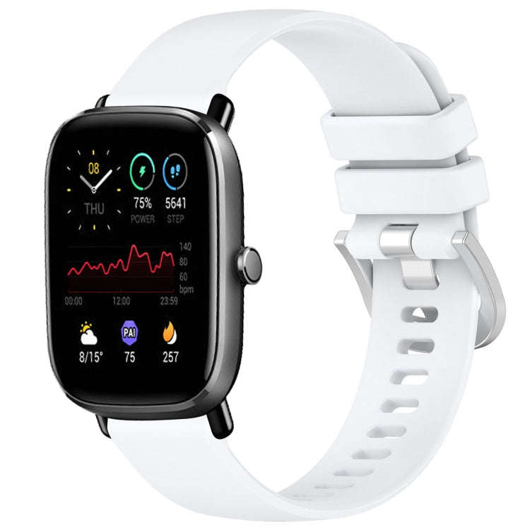 For Amazfit GTS4 Mini 20mm Liquid Glossy Silver Buckle Silicone Watch Band(White)