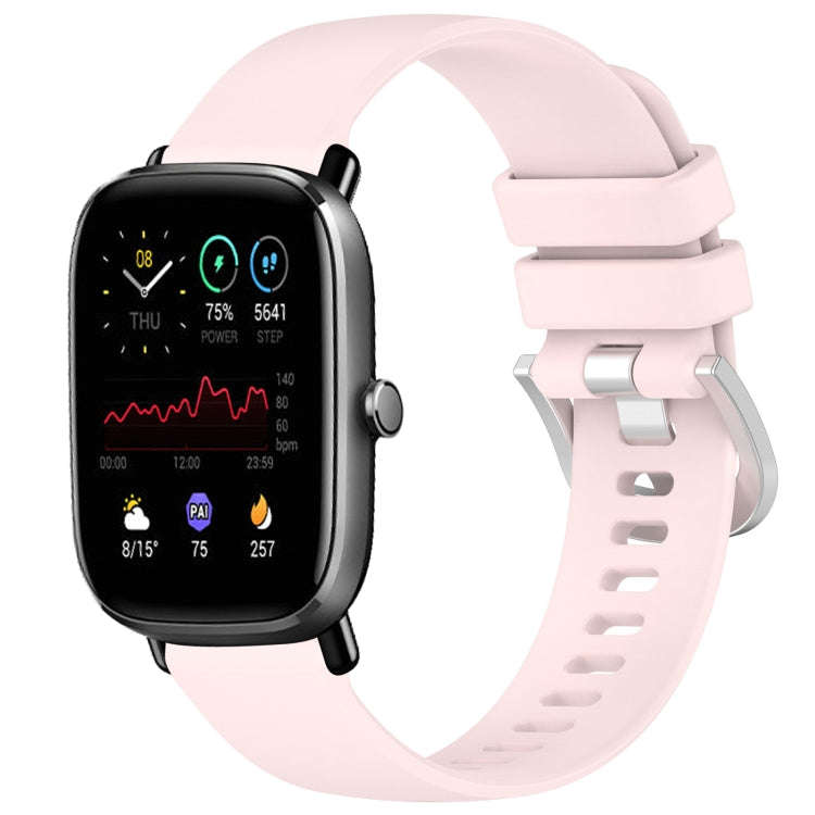For Amazfit GTS4 Mini 20mm Liquid Glossy Silver Buckle Silicone Watch Band(Pink)