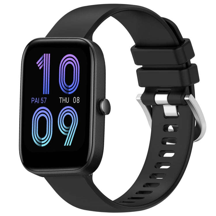 For Amazfit Bip 3 Pro / Bip 3 20mm Liquid Glossy Silver Buckle Silicone Watch Band(Black)