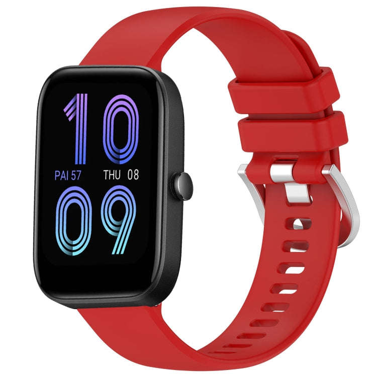 For Amazfit Bip 3 Pro / Bip 3 20mm Liquid Glossy Silver Buckle Silicone Watch Band(Red)