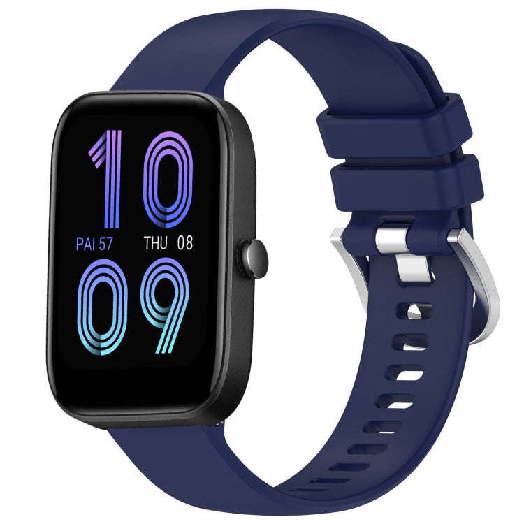 For Amazfit Bip 3 Pro / Bip 3 20mm Liquid Glossy Silver Buckle Silicone Watch Band(Dark Blue)