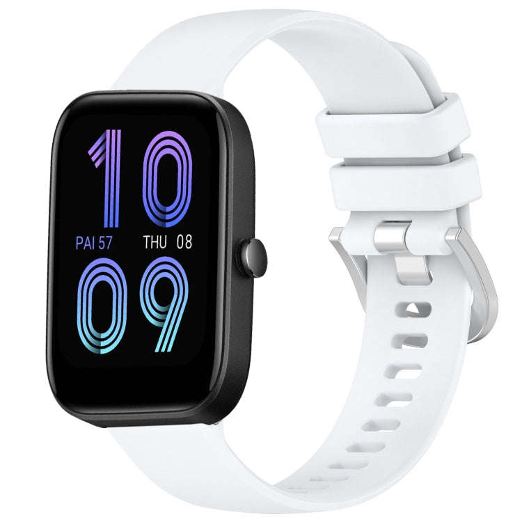 For Amazfit Bip 3 Pro / Bip 3 20mm Liquid Glossy Silver Buckle Silicone Watch Band(White)