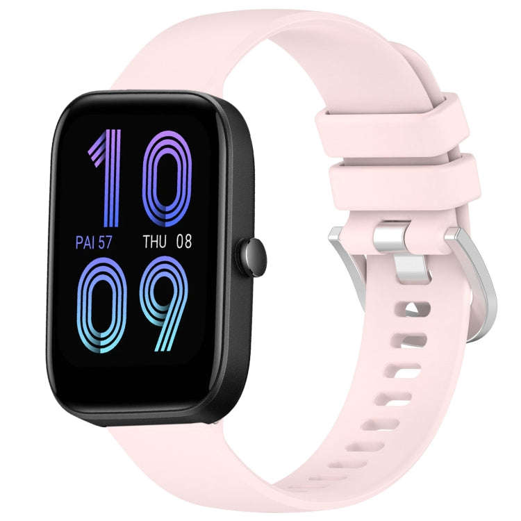 For Amazfit Bip 3 Pro / Bip 3 20mm Liquid Glossy Silver Buckle Silicone Watch Band(Pink)