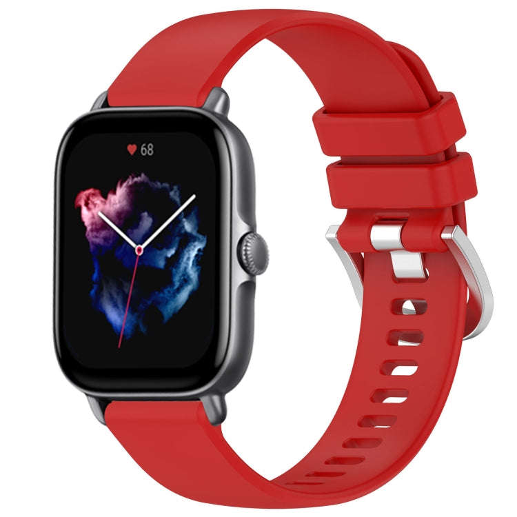 For Amazfit GTS 3 20mm Liquid Glossy Silver Buckle Silicone Watch Band(Red)