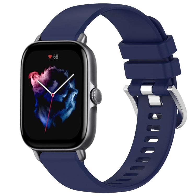 For Amazfit GTS 3 20mm Liquid Glossy Silver Buckle Silicone Watch Band(Dark Blue)