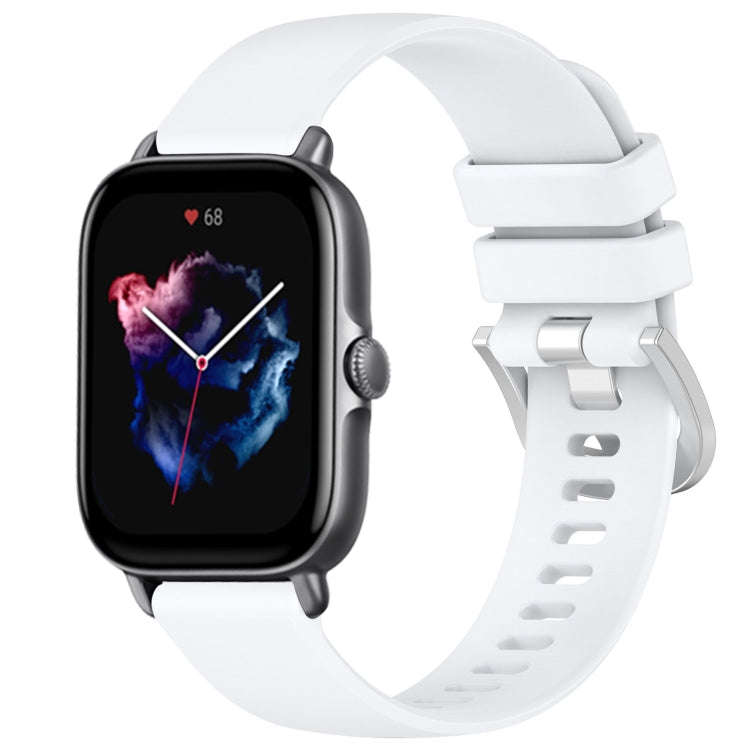 For Amazfit GTS 3 20mm Liquid Glossy Silver Buckle Silicone Watch Band(White)