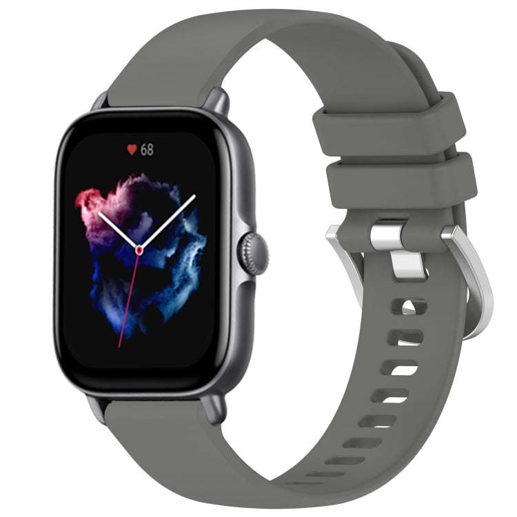 For Amazfit GTS 3 20mm Liquid Glossy Silver Buckle Silicone Watch Band(Gray)