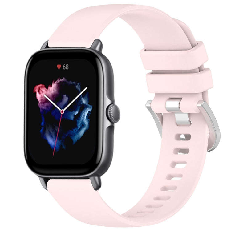 For Amazfit GTS 3 20mm Liquid Glossy Silver Buckle Silicone Watch Band(Pink)