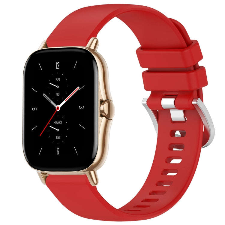 For Amazfit GTS 2e / GTS 2 Mini / GTS 2 20mm Liquid Glossy Silver Buckle Silicone Watch Band(Red)