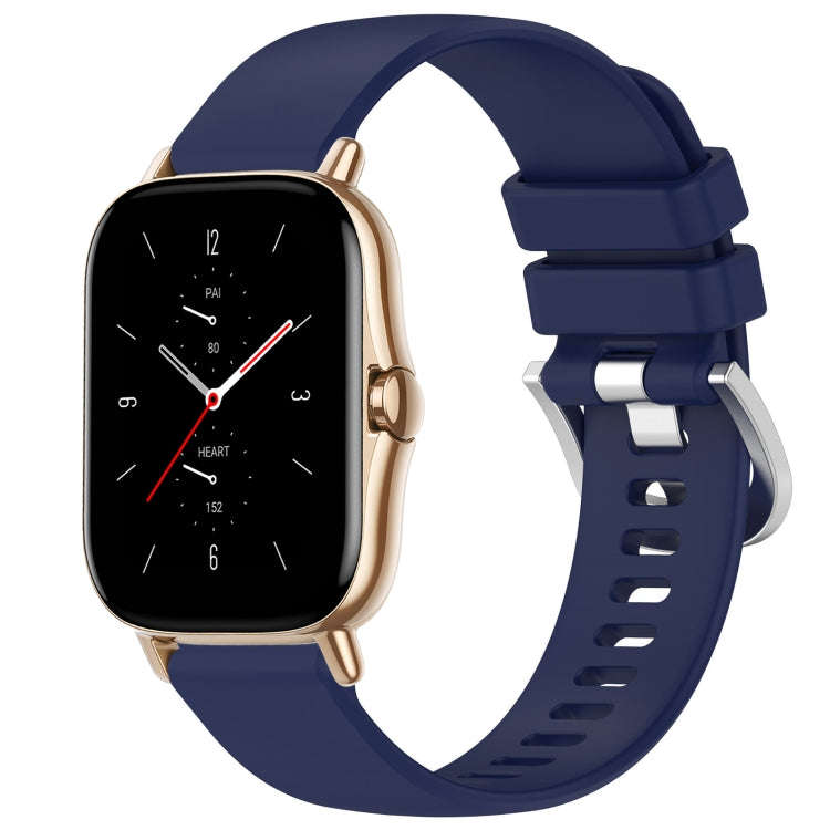 For Amazfit GTS 2e / GTS 2 Mini / GTS 2 20mm Liquid Glossy Silver Buckle Silicone Watch Band(Dark...