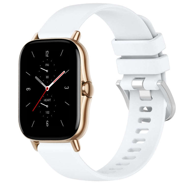 For Amazfit GTS 2e / GTS 2 Mini / GTS 2 20mm Liquid Glossy Silver Buckle Silicone Watch Band(White)