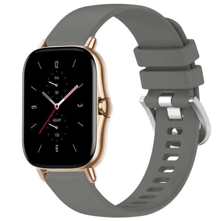 For Amazfit GTS 2e / GTS 2 Mini / GTS 2 20mm Liquid Glossy Silver Buckle Silicone Watch Band(Gray)