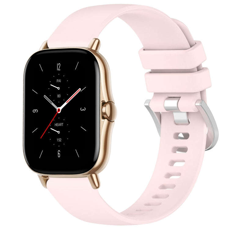 For Amazfit GTS 2e / GTS 2 Mini / GTS 2 20mm Liquid Glossy Silver Buckle Silicone Watch Band(Pink)