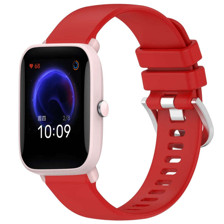 For Amazfit Pop Pro / Pop / Bip U 20mm Liquid Glossy Silver Buckle Silicone Watch Band(Red)