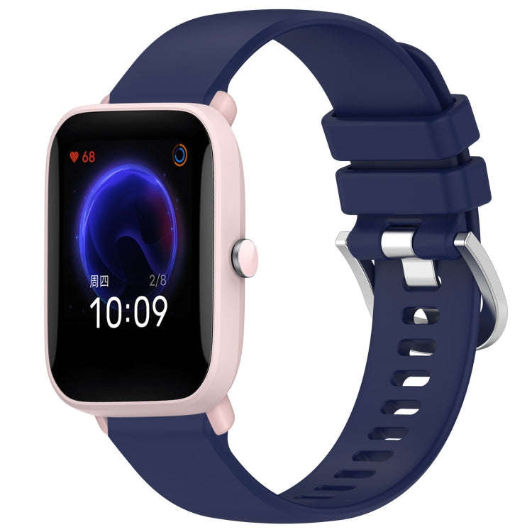 For Amazfit Pop Pro / Pop / Bip U 20mm Liquid Glossy Silver Buckle Silicone Watch Band(Dark Blue)
