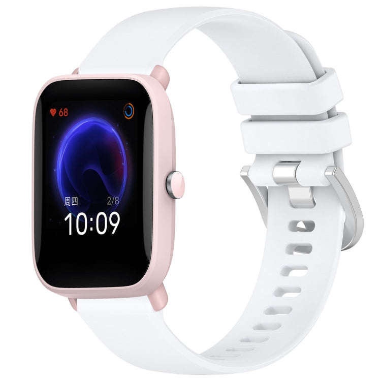 For Amazfit Pop Pro / Pop / Bip U 20mm Liquid Glossy Silver Buckle Silicone Watch Band(White)