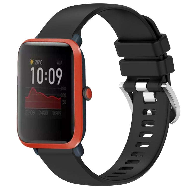 For Amazfit Bip / Bip Lite / Bip 1S 20mm Liquid Glossy Silver Buckle Silicone Watch Band(Black)